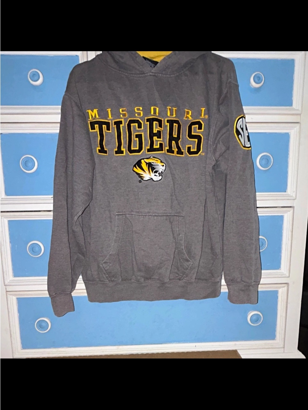 Blue 84 Missouri Tigers Gray Hoodie with Yellow Accents